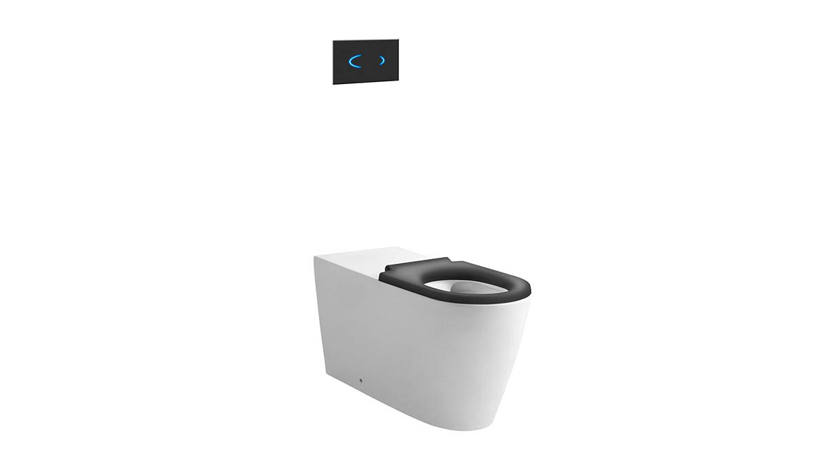 Wolfen 800 Back To Wall Rimless Pan with Inwall Cistern, Sensor Button, Single Flap Seat Grey