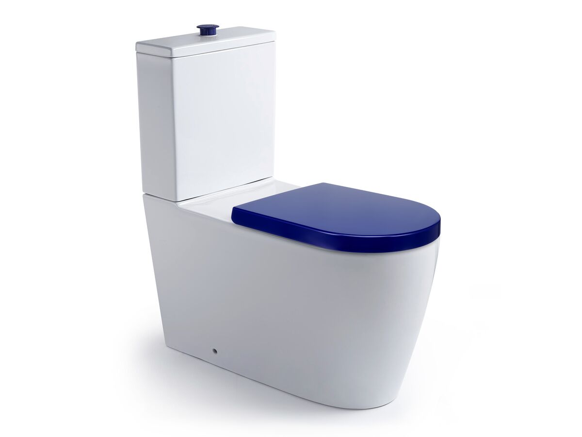 Wolfen 800 Close Coupled Back to Wall Rimless Toilet Suite with Double Flap Seat Blue carousel image