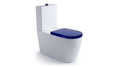 Wolfen 800 Close Coupled Back to Wall Rimless Toilet Suite with Double Flap Seat Blue