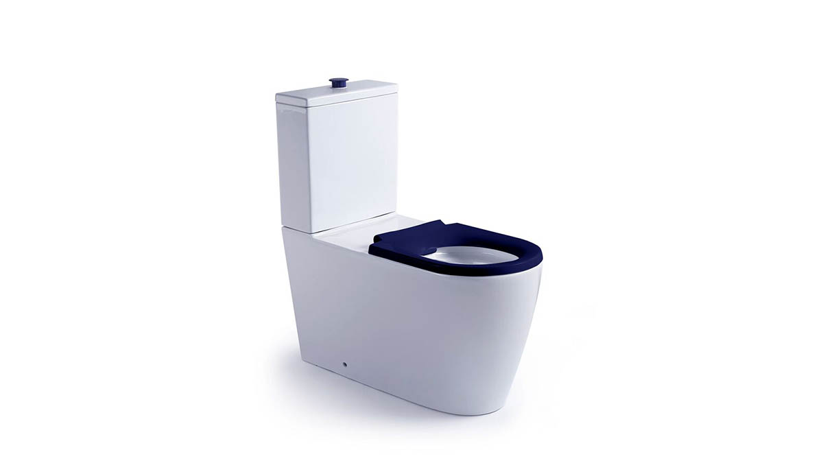 Wolfen 800 Close Coupled Back to Wall Rimless Toilet Suite with Single Flap Seat Blue carousel image