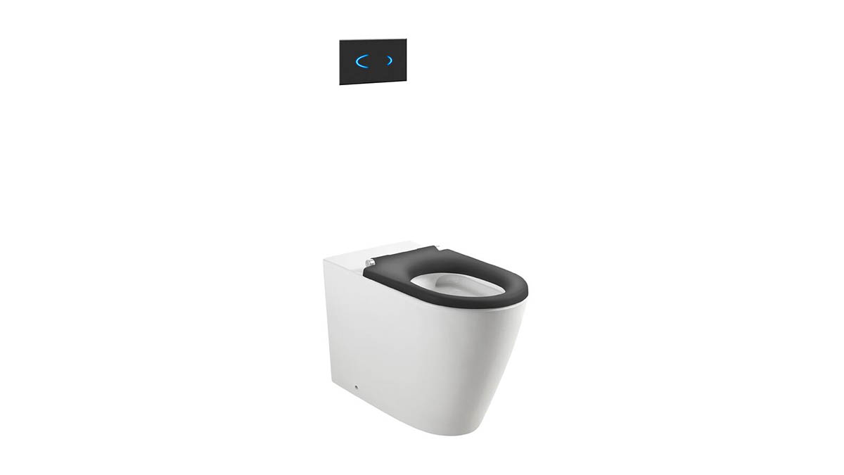 Wolfen Ambulant Back To Wall Rimless Pan with Inwall Cistern, Sensor Button, Single Flap Seat Grey