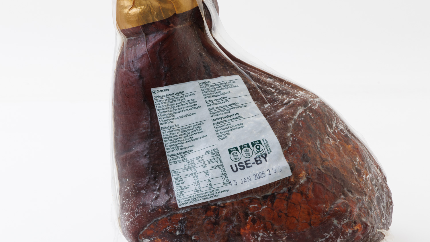Woolworths Gold Triple Smoked Free Range Half Leg Ham