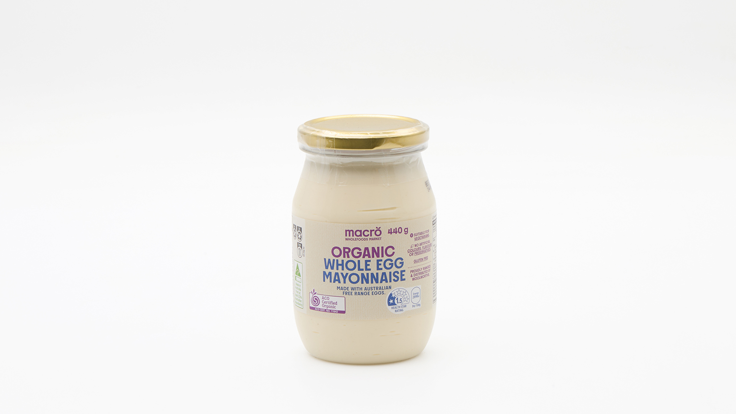 Woolworths  Macro Organic Whole Egg Mayonnaise 440g