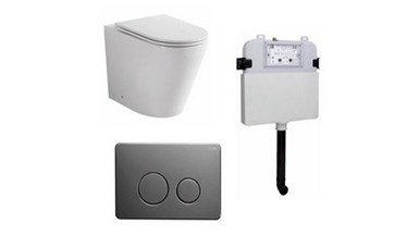 Zumi Java Concealed Cistern With Round Stainless Steel Gun Metal Flush Plate And Pan