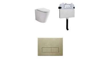 Zumi Java Concealed Cistern With Square Stainless Steel Brush Gold Flush Plates And Pan