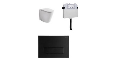 Zumi Java Concealed Cistern With Square Stainless Steel Matt Black Flush Plates And Pan