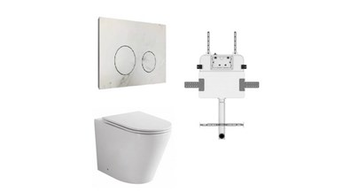 Zumi Java Rimless Floor Pan with Round Marble White Porcelain Flush Plate and Cistern