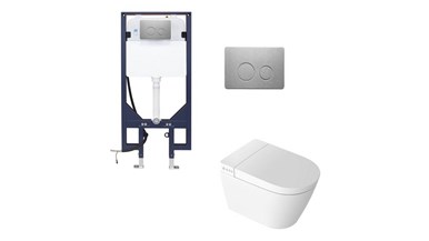 Zumi Novus Wall Hung Smart Toilet With Stainless Steel Brushed Nickel Flush Plate