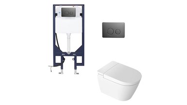 Zumi Novus Wall Hung Smart Toilet With Stainless Steel Gun Metal Button