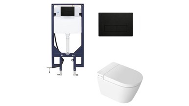 Zumi Novus Wall Hung Smart Toilet With Stainless Steel Gun Metal Flush Plate