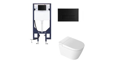 Zumi Novus Wall Hung Smart Toilet With Stainless Steel Square Matt Black Flush Button