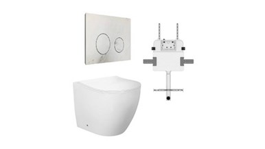 Zumi Venus Rimless Floor Pan with Round Marble White Porcelain Flush Plate and Cistern